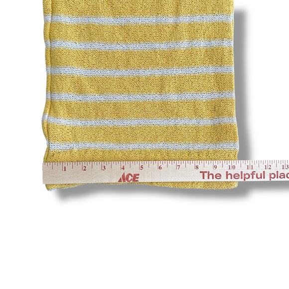 ZARA Knit Wide Leg Pants M Yellow White Striped Cropped Lounge Sweater Knit Boho - Picture 5 of 8